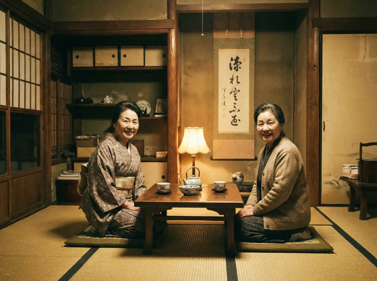 两位优雅的 新葡京赌场官网 在日式茶室中品茶交谈